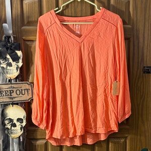 St. John's Bay Vibrant Georgia Peach V-Neck Blouse